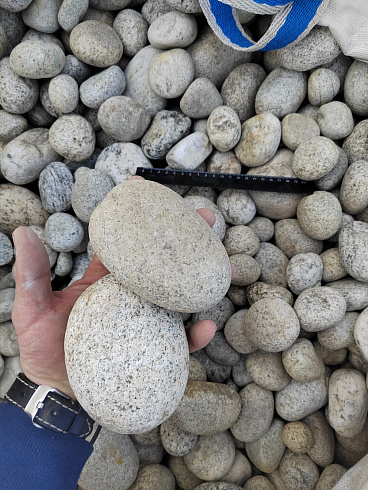 Kamenclub.ru: Галька речная окат (серо-белая) фр. 70-120 мм купить  в Воронеже галька галечник бело-серая, серо-белая, серая, белая речная природная галька  8000 руб/т   фото КАМЕНЬ КЛУБ