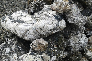 Kamenclub.ru: Черный гранит - кварцит фр. 100-500 мм.  купить в Воронеже мрамор гранит черный с белыми прожилками, серый, белый валун скальный колотый 7000 руб/т   фото КАМЕНЬ КЛУБ